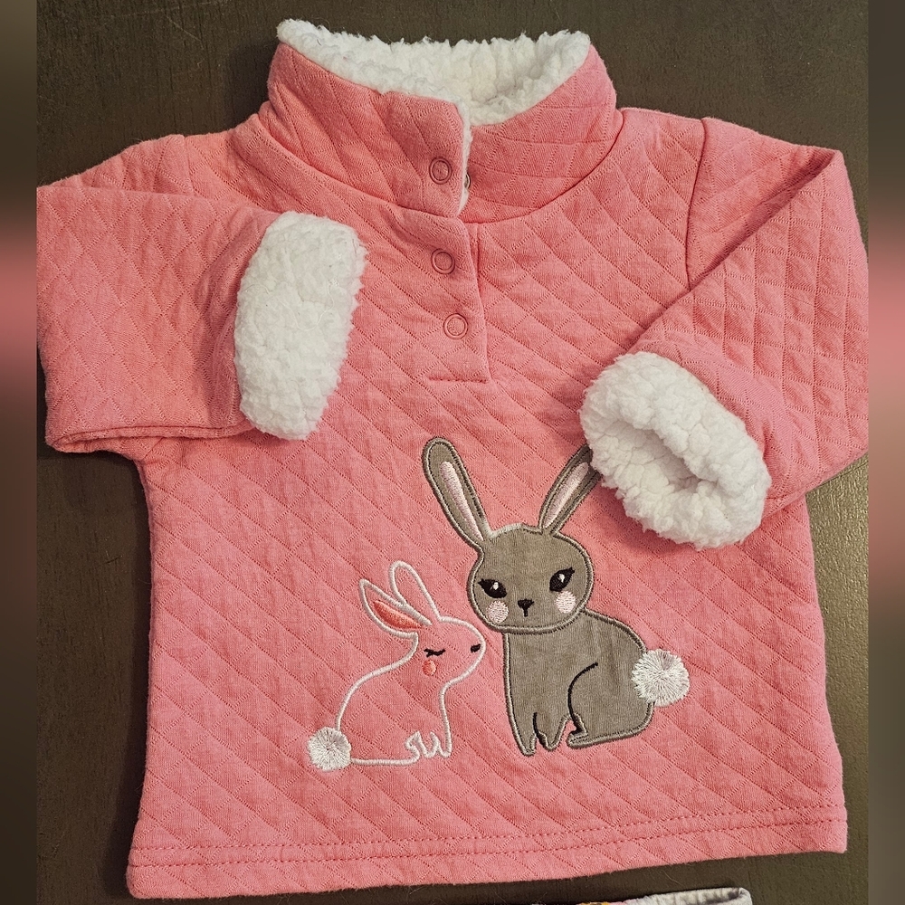 2 Piece Baby On Board Pink Quilted Top with Bunny Design Size 3-6 M